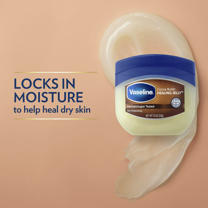 Vaseline Lock In Moisture Cocoa Butter Healing Petroleum Jelly for Dry Skin, 7.5 oz