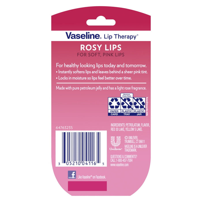 Vaseline Lip Therapy Rosy Lip Balm Mini, 0.25 oz, (Pack of 2)
