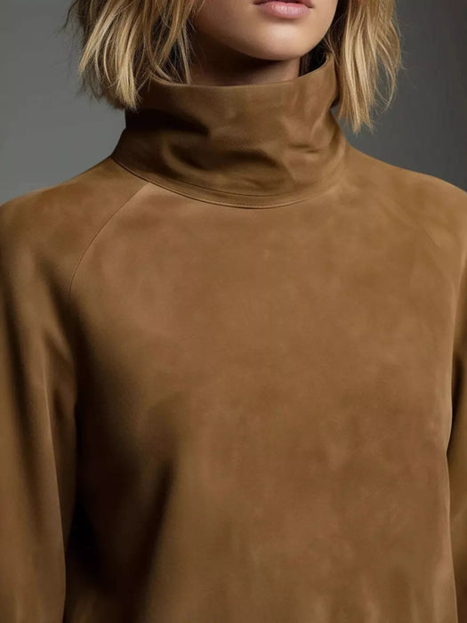 Turtleneck Lantern Sleeve Mini Dress with Pockets