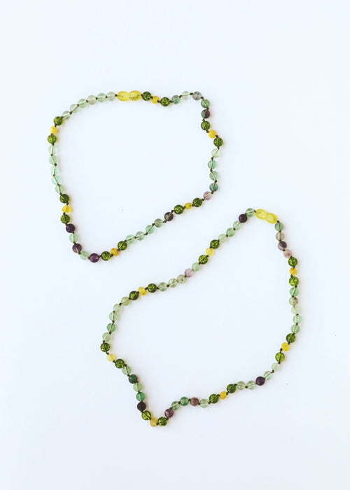 Raw Baltic Sea Amber + Fluorite + Peridot || Gemstone Anklet or Bracelet
