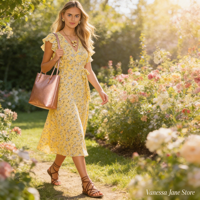 1.State Honeysuckle Flounce Sleeve Wrap Dress, Size 8