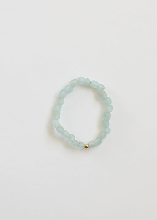 Blue Sea Glass + 14k Gold Filled or Sterling Silver || Stretch Bracelet