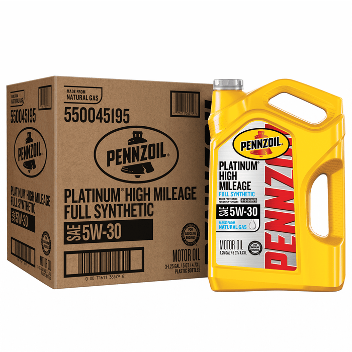 Pennzoil Platinum High Mileage Full Synthetic 5W-30 Motor Oil, 5 Quart (3 Pack)