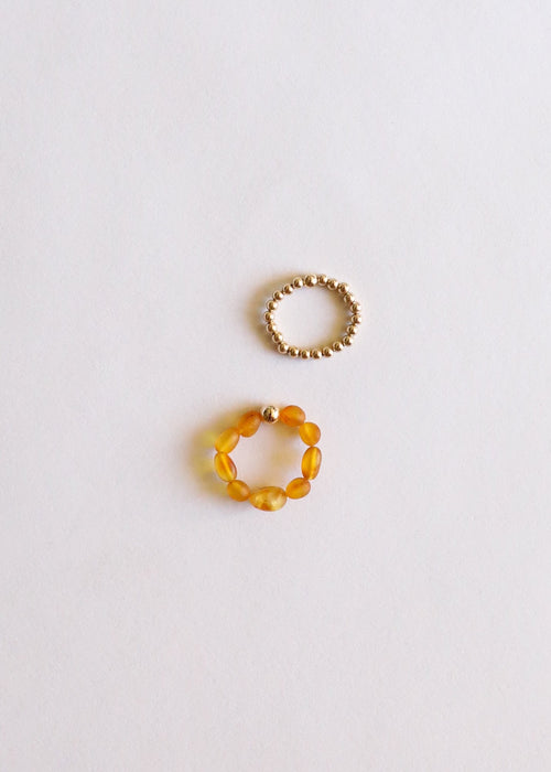 Natural Turquoise + 14k Gold Filled + Honey Amber || Ring Set Trio ||