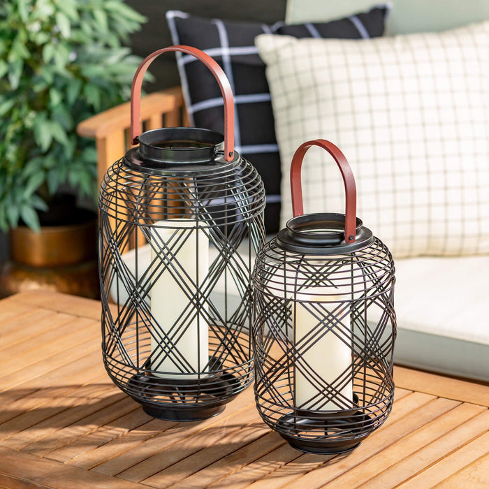 Sullivans 15.25" & 12.25" Moden Black Woven Lantern Set of 2, Metal